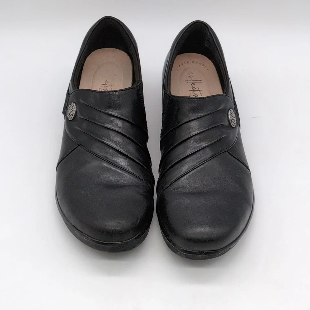 Clarks Collection Shoes Womens Black 8 Leather Loafers Stretch Comfort‎ 21951
